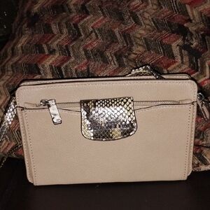 Enzo Angiolini Beige Crossbody Bag with Snakeskin Detail